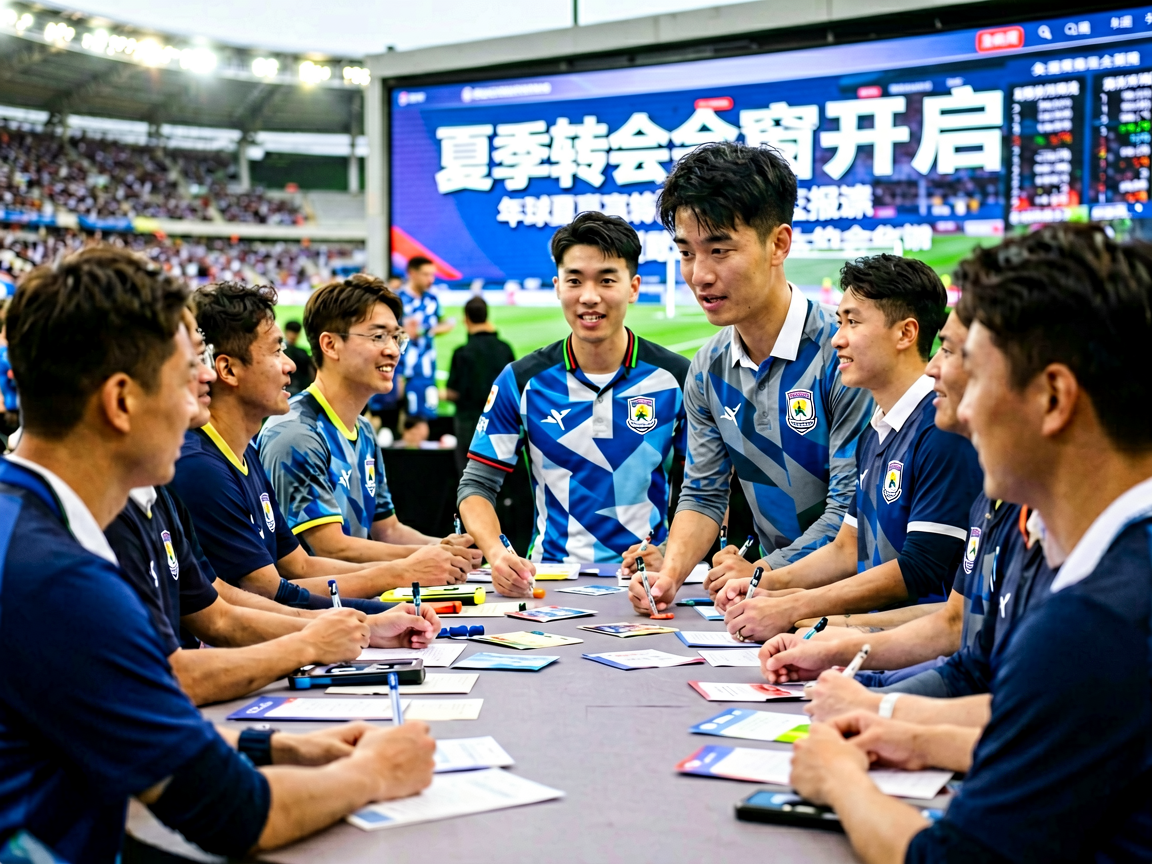 足球转会市场新闻,球员签约新闻发布会场景